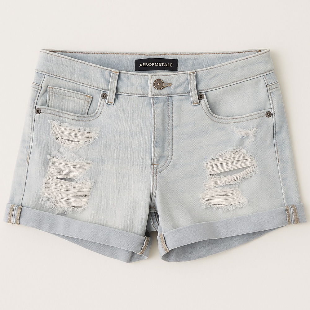 Aéropostale Distressed High-Waisted Light Wash Denim Shorts Size 6